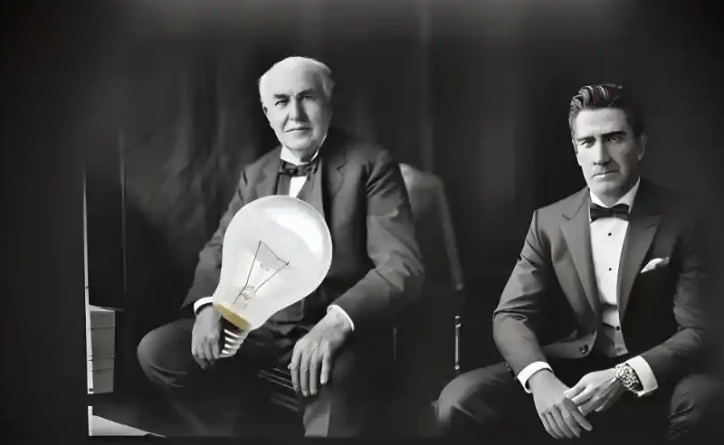 Thomas Edison mit Glühbirne