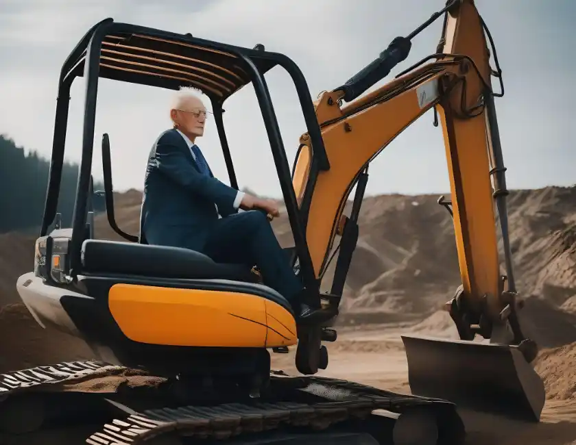 Mann auf einem Bagger