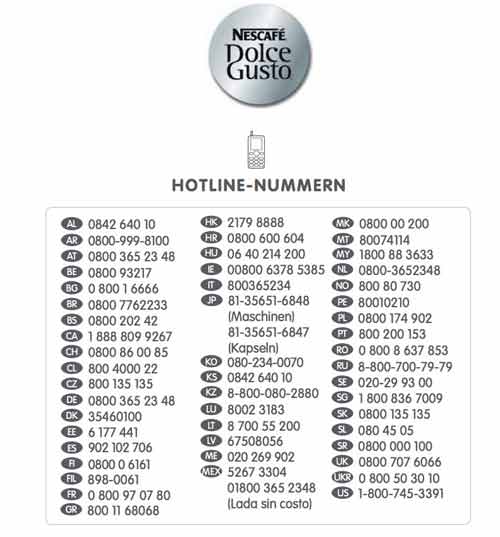 Hotlinennummern Dolce Gusto Nestle