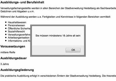 Wie alt sind Realschüler? Ausbildung bei der Stadt Heidelberg erst ab 18?