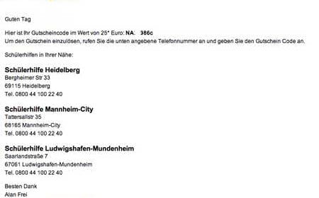 Telefonterror durch Schülerhilfe 02093606268