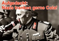 Ein Mann in Nazi-Uniform trinkt Coca