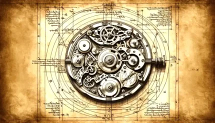 Uhrwerk gezeichnet im Stil von Leonardo da vinci